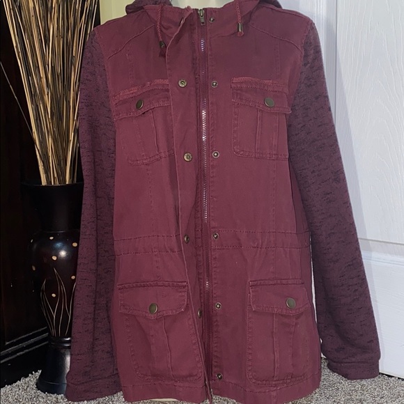 🍁🌻(Buckle) Fall Burgundy Button Zip Jacket Coat - Picture 5 of 5